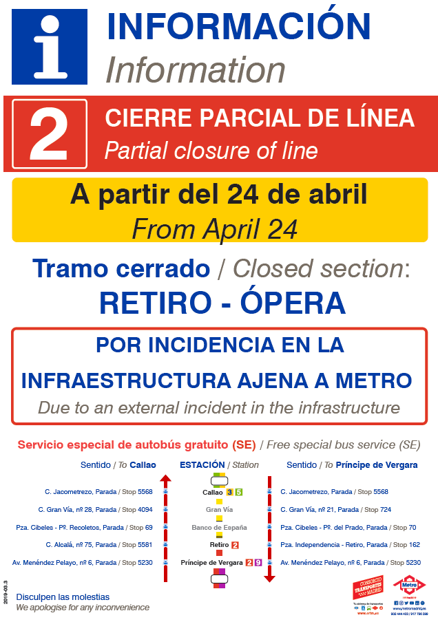 El cierre de la línea 2 de Metro por las obras en Canalejas se extiende a Sol 1