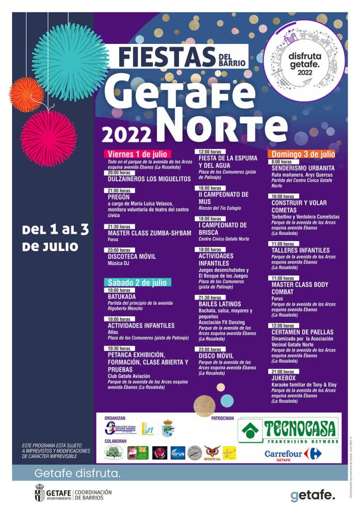 Getafe Norte y Buenavista celebran sus fiestas de barrio del 1 al 3 de julio 2