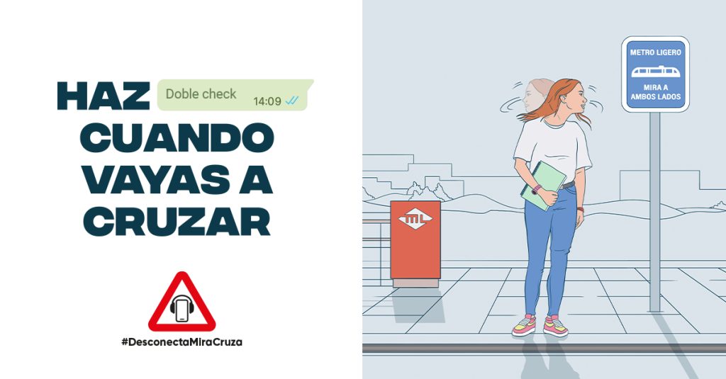 Metro Ligero Oeste impulsa la seguridad vial con su campaña ‘Desconecta, Mira, Cruza’ 1
