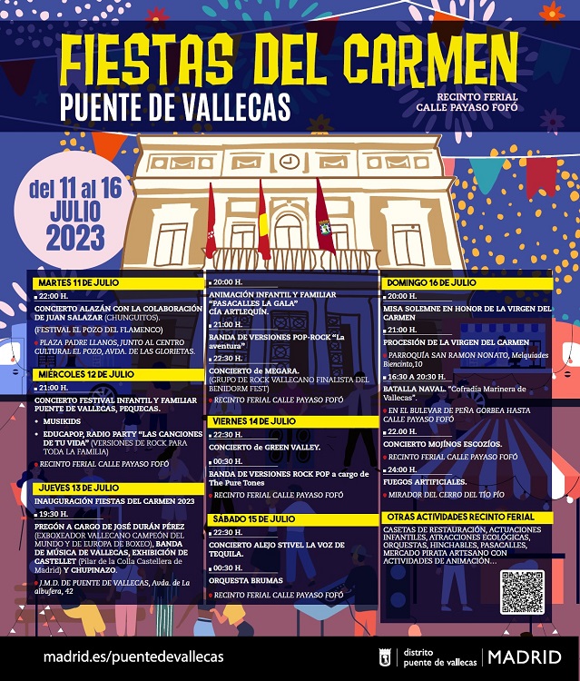 Programación de las Fiestas del Carmen en Puente de Vallecas: Mojinos Escozíos y Batalla Naval 1